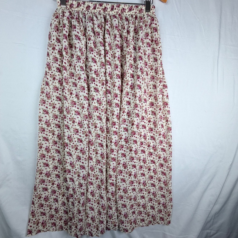 Rotations Skirt Petite Cream Pink Floral Elastic Waist Crinkle Maxi Skirt